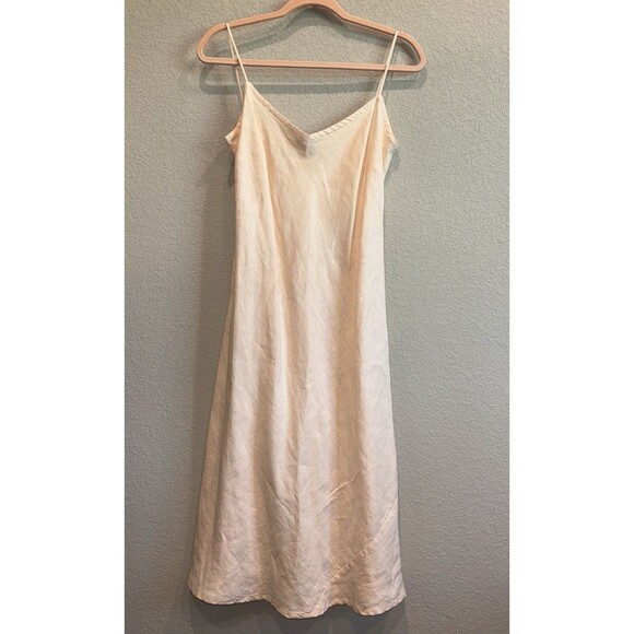 Tiar Los Angeles Quiet Luxury Light Peach Linen Midi Dress Women’s M - Picture 2 of 3